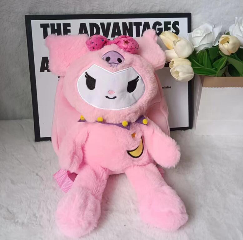 Moda crianças kawaii kuromi mochila de pelúcia menina bonito acessórios macios saco meninas presente aniversário