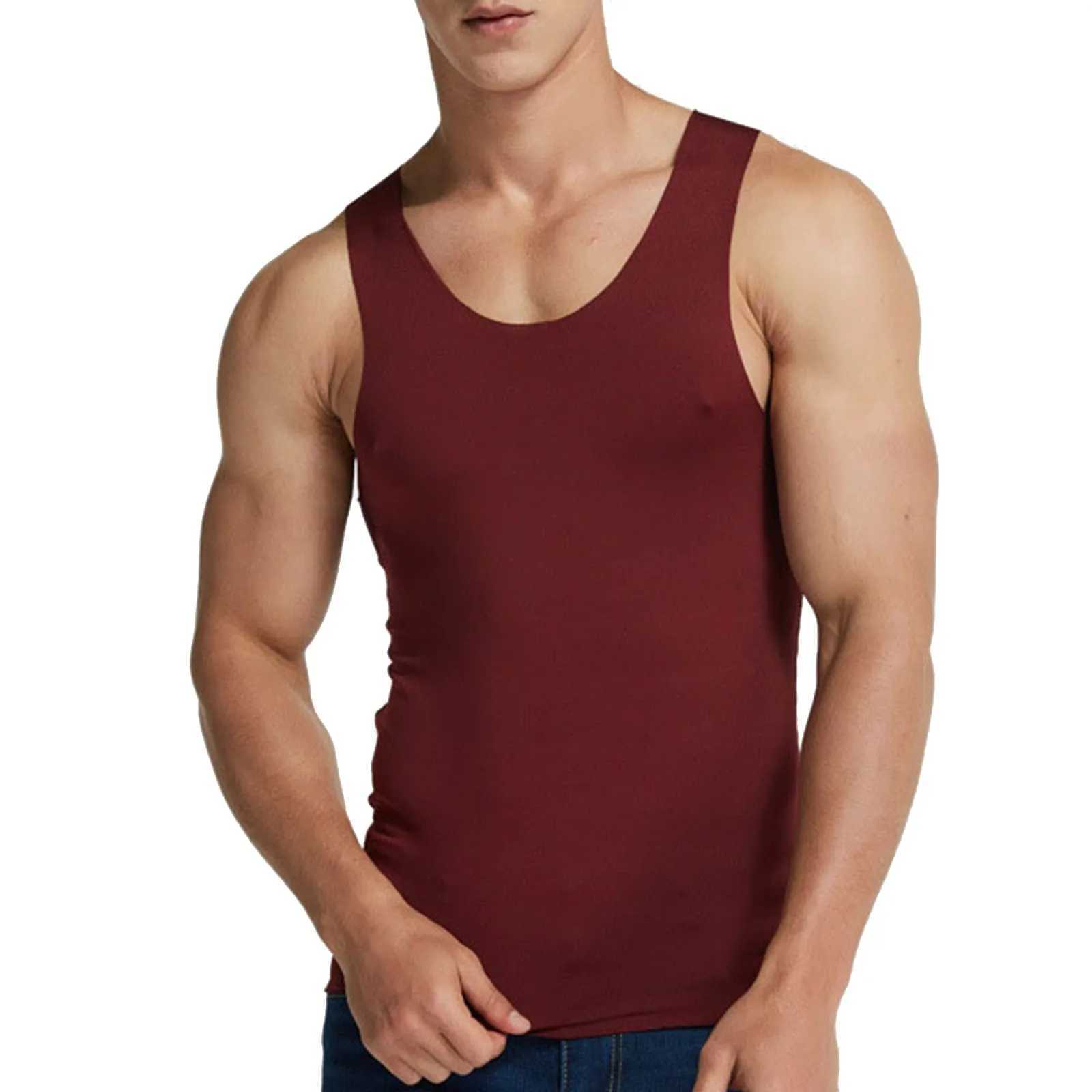 Men's Tank Tops Men Ice Silk Seamless Vest Tank Tops Underwear Slim Fit Undershirt Shirts Male Body Shaper Fitness Sleeveless Mens Running VestL231218