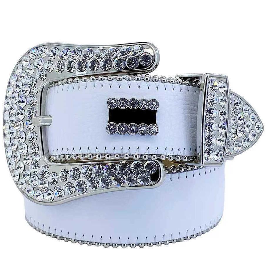 2022 Kobiety Pasek Rhinestone BB Simon Silver Lśniąca Diamentowa moda Kryształowy Pasek dla dżins311j