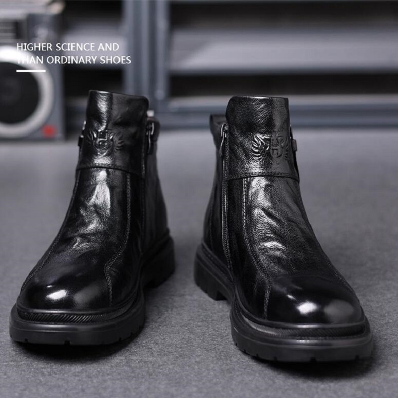 Outono novas botas de couro chelsea masculino estilo britânico sapatos de cano médio com plataforma vintage de veludo botas de trabalho 10a34