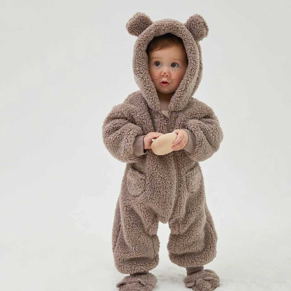 Rompers 0-2Y Newborn Baby Rompers Autumn Warm Fleece Baby Boys Costume Baby Girls Clothing Overall Baby Outwear JumpsuitsL231114