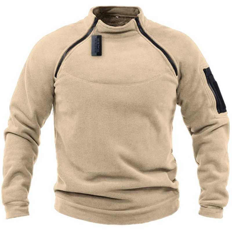 Chaquetas tácticas de invierno para hombre, cuello alto, jersey de lana, Color sólido, chaqueta táctica para exteriores, ropa de caza, cremalleras, abrigo grueso a prueba de viento L231218