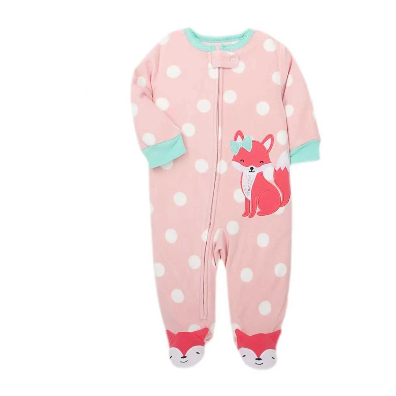 Rompers Footed Warm Baby Rompers 2023 Fall Cute Fox Micro Polar Fleece Babe Pajamas Infant Jumpsuits Sleepwear NB/3-12ML231114