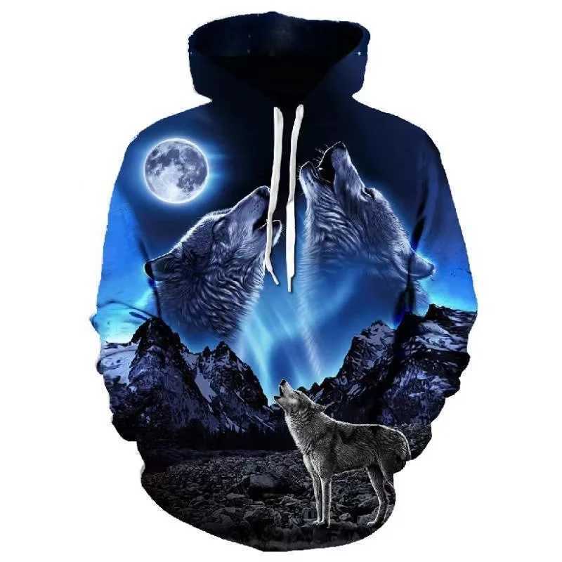 Tactical Jackets New men's and women's hoodies for autumn and winter animal wolf 3D printing trendy and loose fitting spring and autumn stylesL231218