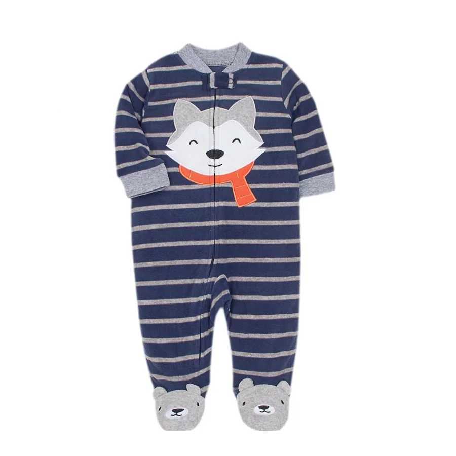 Rompers Footed Warm Baby Rompers 2023 Fall Cute Fox Micro Polar Fleece Babe Pajamas Infant Jumpsuits Sleepwear NB/3-12ML231114