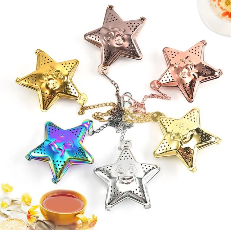 Star Tea Infuser With Chain Tea Strainer 304 Stainless Steel Tea Bag Kitchen Tools SN4282