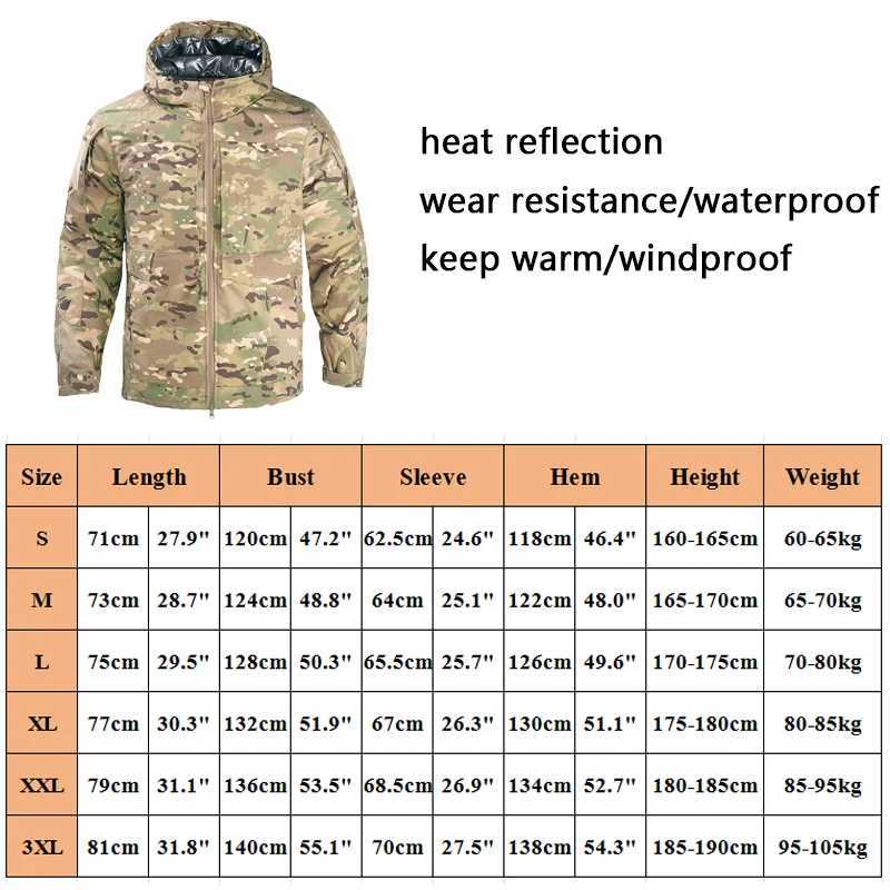 Jaquetas táticas Parka de inverno Jaquetas táticas militares do exército dos EUA roupas de camuflagem inverno quente térmico casaco com capuz jaqueta masculina calor reflexivoL231218