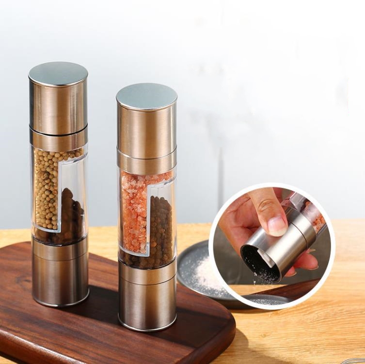 2 In 1 Pepper Manual Grinder Stainless Steel Salt and Pepper Grinder 200ml Spice Mill Grinder with Adjustable Coarseness S6306