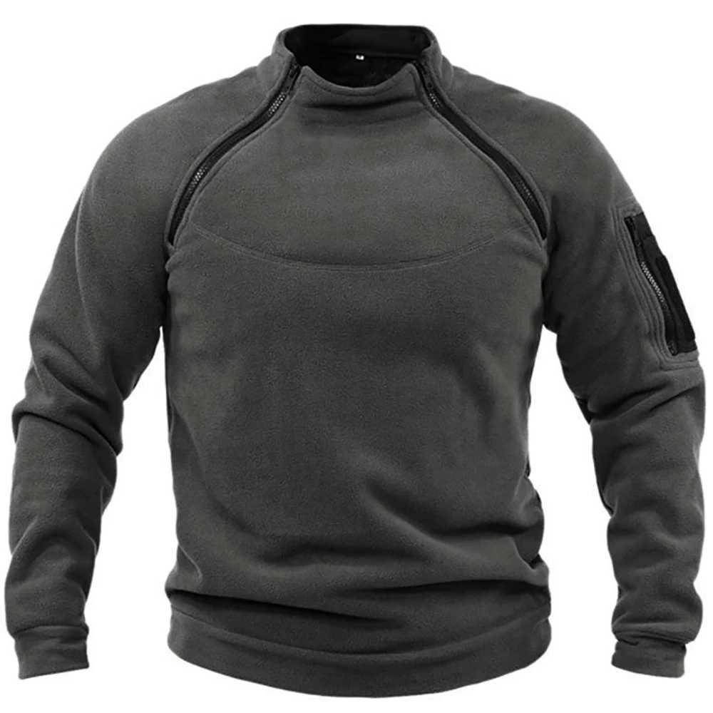 Giacche tattiche Colletto alla coreana Felpa con cappuccio da uomo Autunno Inverno Abbigliamento caldo da esterno Giacca in pile polare Pullover con cerniera Solido Top tatticoL231218