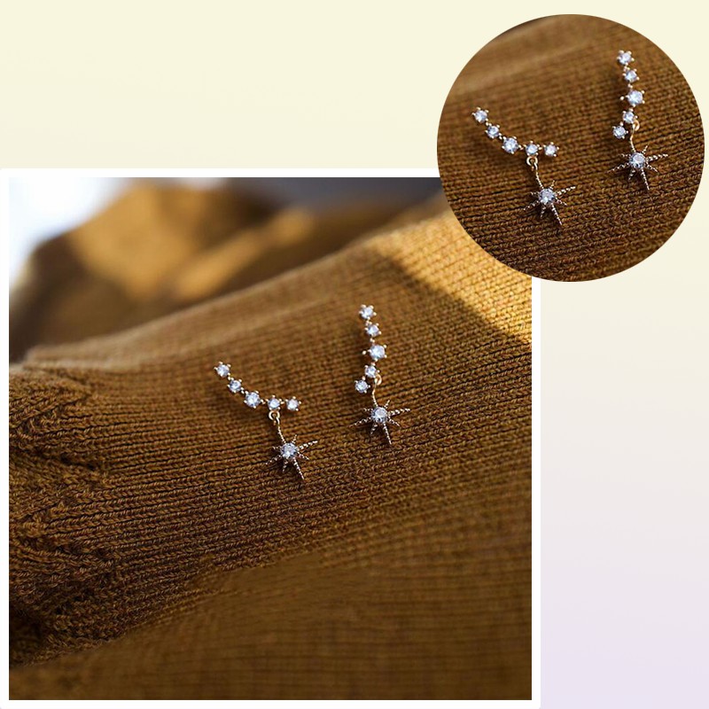 Romantique bijoux de luxe étincelante 925 Pave argenté sterling sapphir saphir cz diamant pierres précieuses promet étoile de lune pendonne d'oreille fo9952465