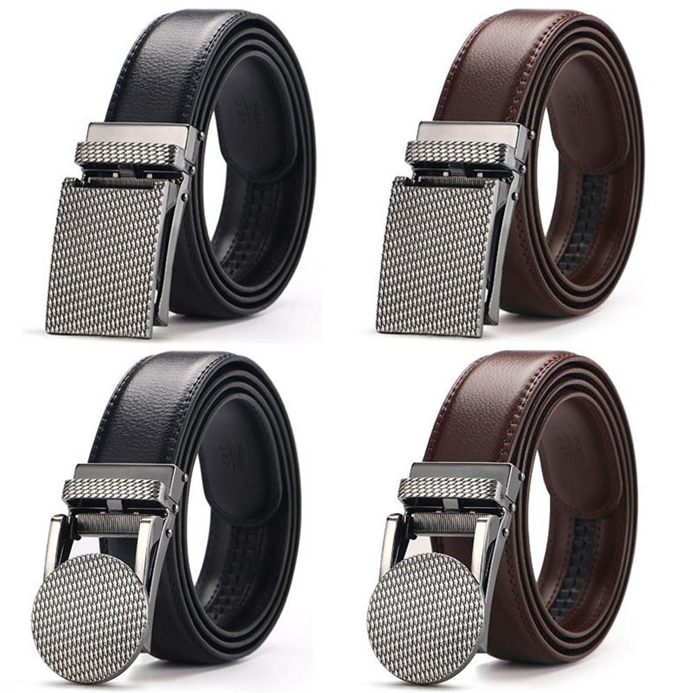 Cetiri Men's Ratchet Click Press Leather Dress Belt for Men Jeans Holless Automatic Sliding Buckle Black Brown Brown Cin C258Z