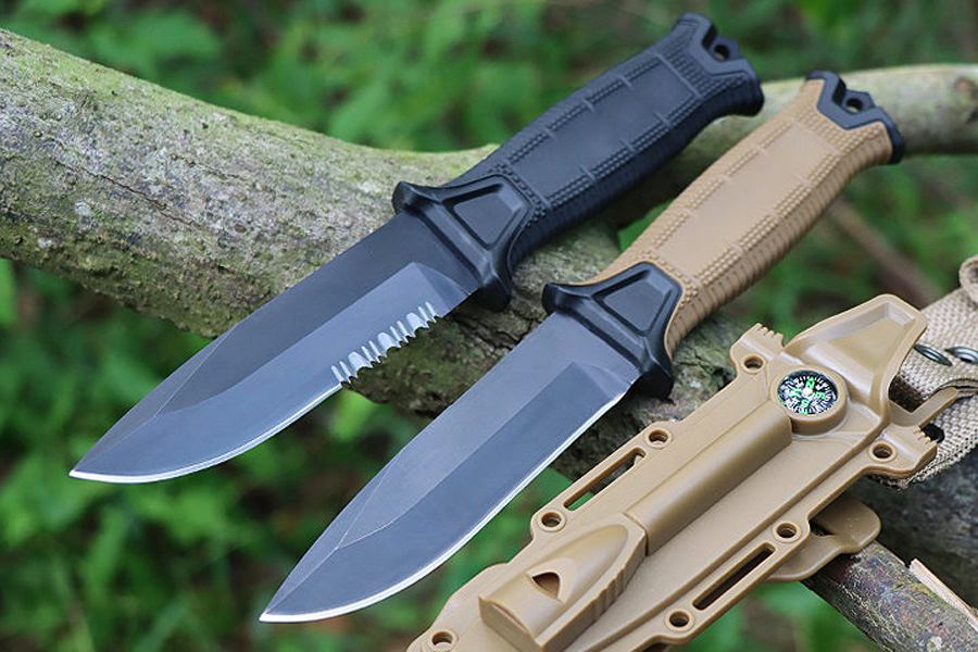 1600GB Survival Straight Knife 12C27 Black Titanium Coating Blade Full Tang FRN Handle Outdoor Tactical Fixed Blade Knives with Kydex