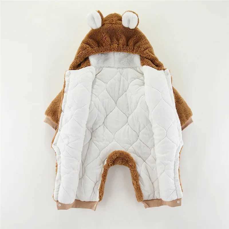 Rompers Newborn 2023 Winter Romper Bear Ear Fleece Baby Girl Boys New Born Warm Jumpsuit Overall Footies Infant Toddler Girl ClothesL231114