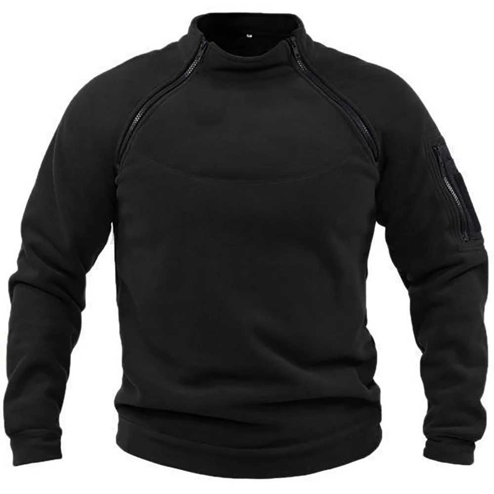 Giacche tattiche Colletto alla coreana Felpa con cappuccio da uomo Autunno Inverno Abbigliamento caldo da esterno Giacca in pile polare Pullover con cerniera Solido Top tatticoL231218