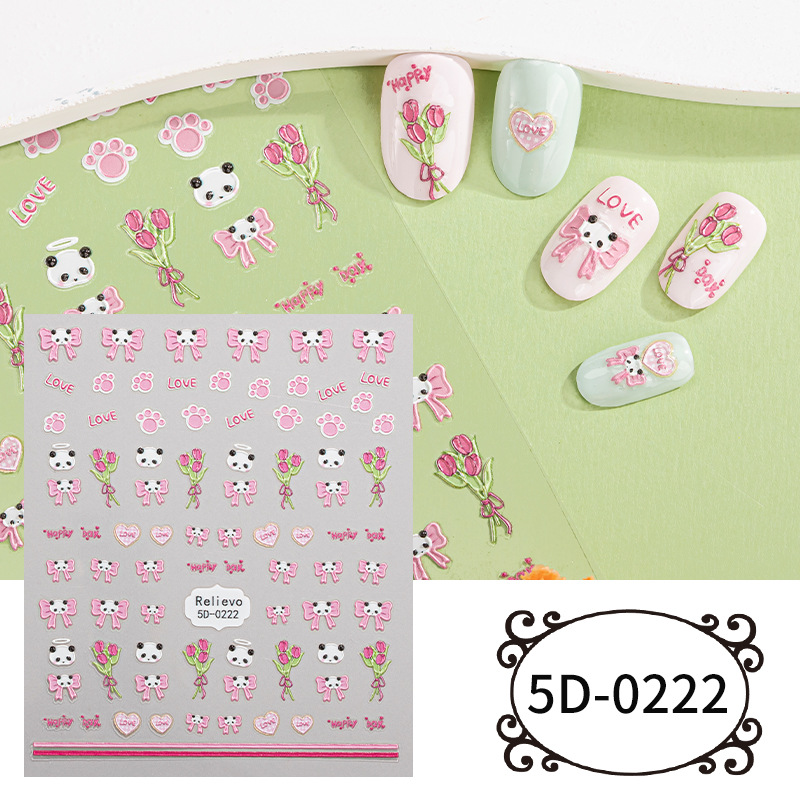 5D geprägte Nagelaufkleber, Nail Art Design, selbstklebendes Nagelzubehör für bunte Blumen-Nagelaufkleber für Frauen, Maniküre