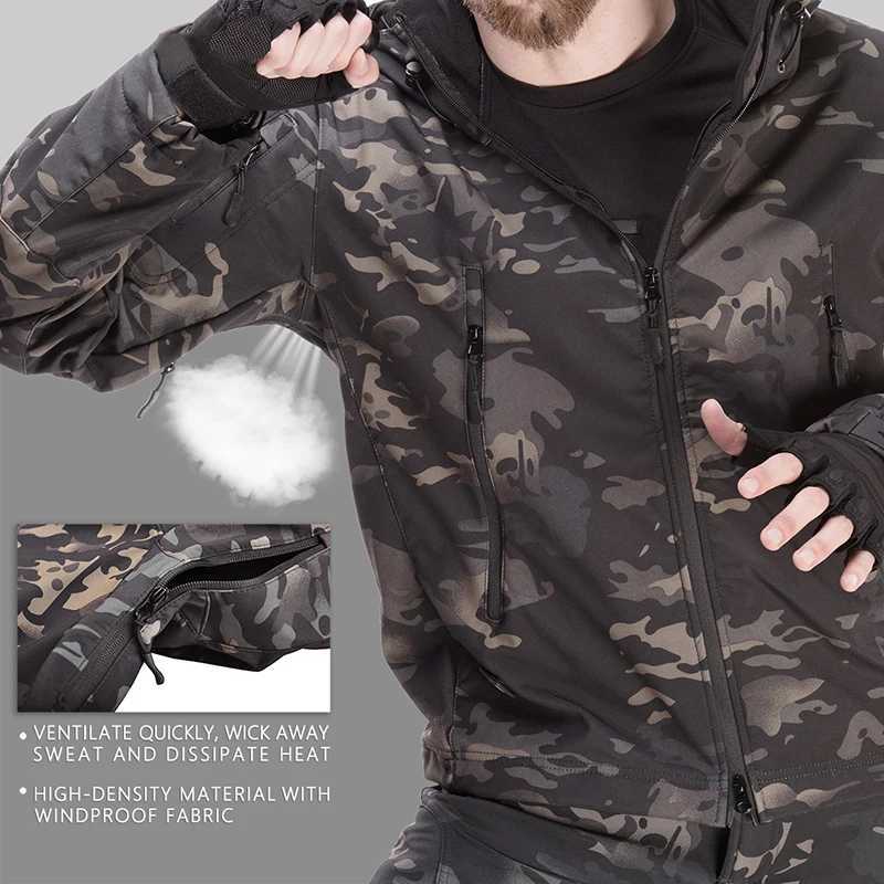 Taktische Jacken Airsoft Jagd Anzug Taktische Jacken Mann Soft Shell Camo Camping Kampf Uniform Armee Jagd Outfit Männer Hosen Militär kleidungL231218