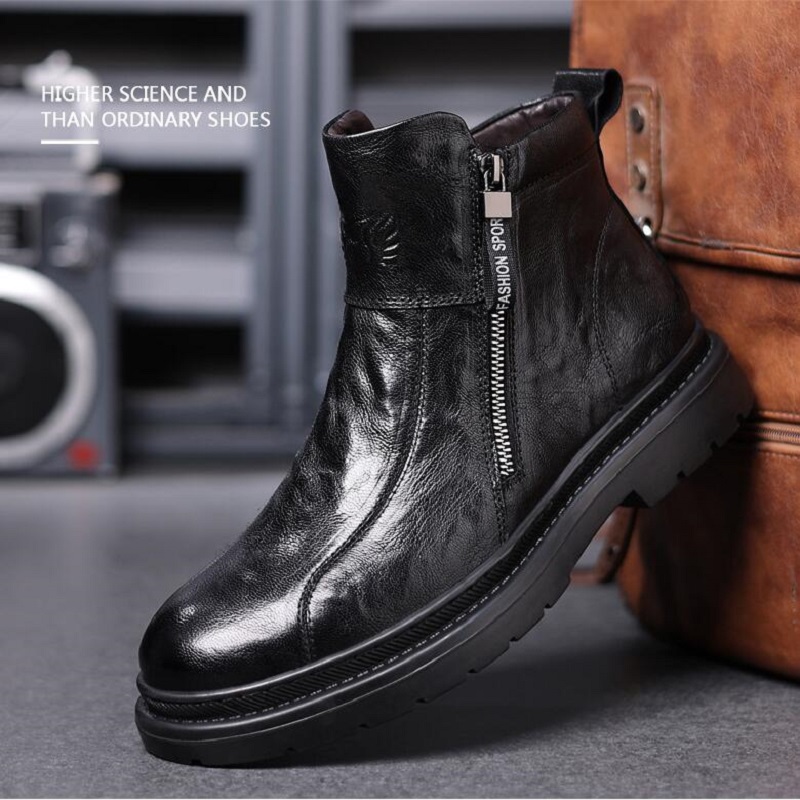 Outono novas botas de couro chelsea masculino estilo britânico sapatos de cano médio com plataforma vintage de veludo botas de trabalho 10a34