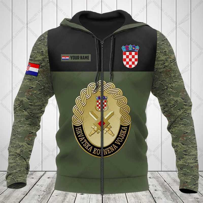 Vestes tactiques Personnaliser Croatie Camouflage Fermeture Éclair Sweats À Capuche Lâche Unisexe Surdimensionné Sweats Hiver Décontracté Haut PullL231218