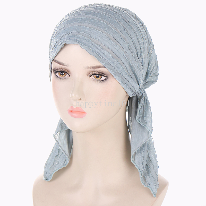 Nieuwe Vrouwen Geplooide Effen Kleur Tulband Hoed Chemo Cap Moslim Hijab Innerlijke Caps Haaruitval Cover Mutsen Motorkap Lange Staart headwrap