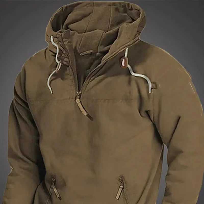 Tactical Jackets Spring Autumn New Men's Hooded Solid Vintage Sweatshirt Breathable Loose Hoodie Tracksuit Casual Sportswear Fashion Male CoatL231218