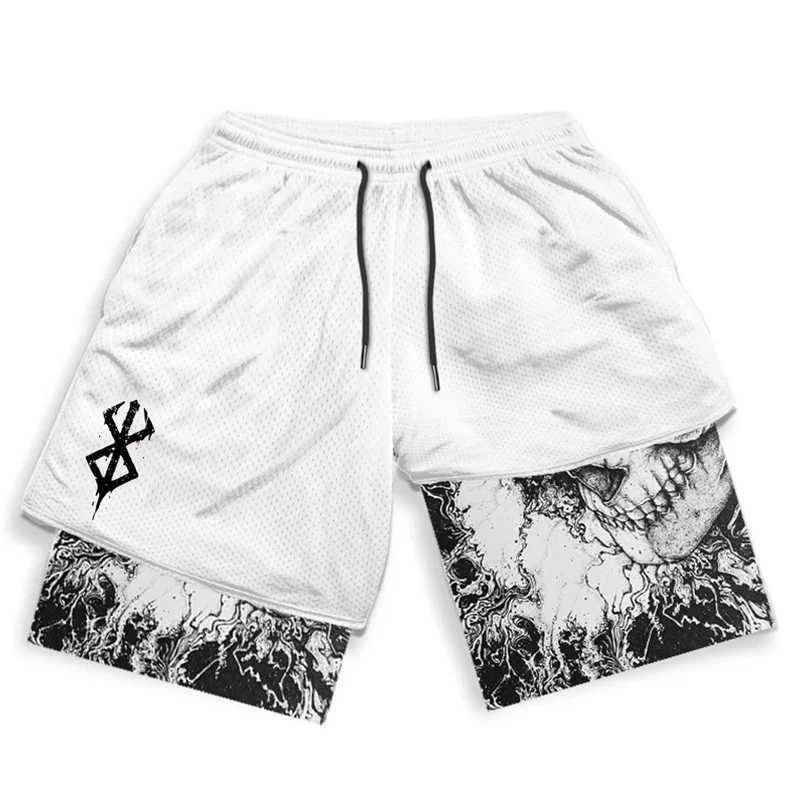 Cuecas elegantes anime berserk 2 em 1 shorts de compressão para homens shorts de ginástica atlética secagem rápida treinamento elástico corrida treino de fitness l231218