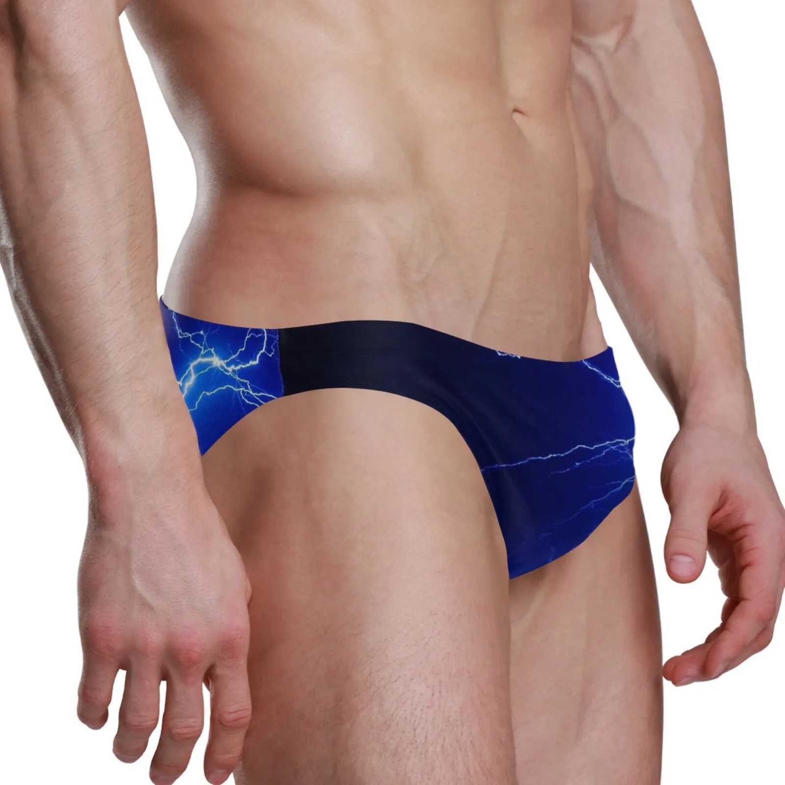 Slip de bain pour hommes, taille basse, maillot de bain, avec coussinet push-up, short sexy, boxer, maillot de bain pour hommes, imprimé éclair, L231218