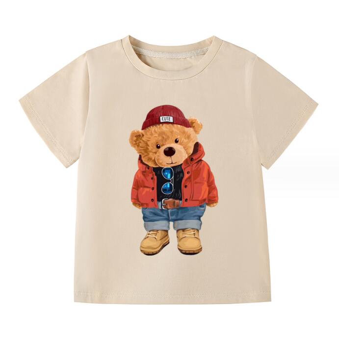 Cute Summer Baby Boys Girls T-shirts Cotton Kids Short Sleeve T-shirt Cartoon Bear Children Tops Tees 2-8 Years