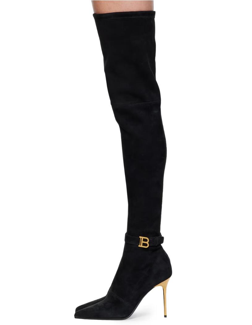 Hiver luxe élégant Bal Main Raven femmes bottes hautes bout pointu talons hauts B talons hauts dorés sur le genou botte robe de soirée bottillons de mode