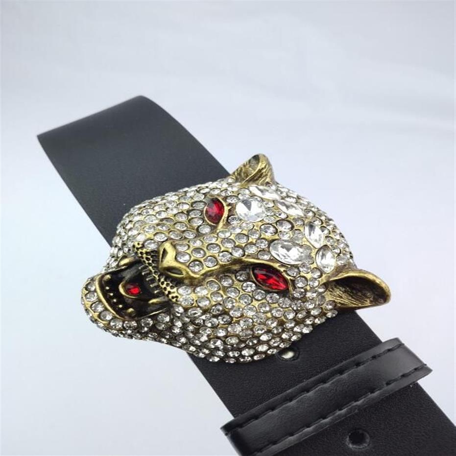 Western Rhinestone Leopard Head Buckle Tiger Print Leather Men Belt Gift Jeans248j