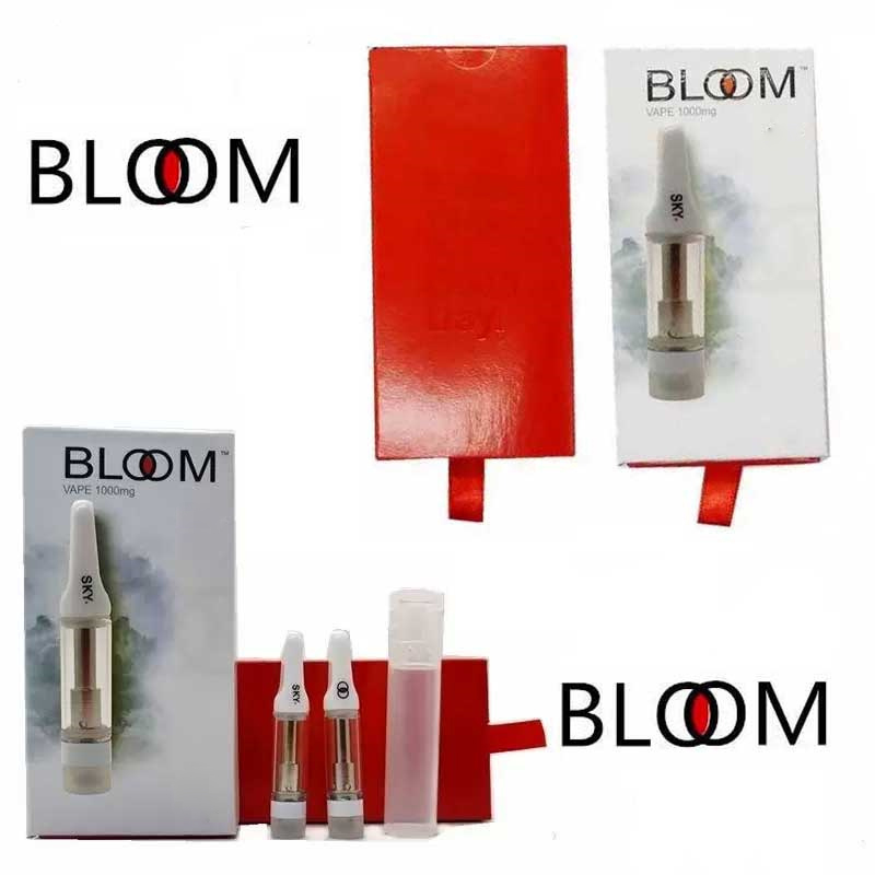 Bloom Vape Cartridge Pen Ceramic Coil Atomizers 510 Trådpatroner E Cigarett 1,0 ml 0,8 ml tom tjock oljevagn Flat spets förångare med förpackningsrör och klistermärke