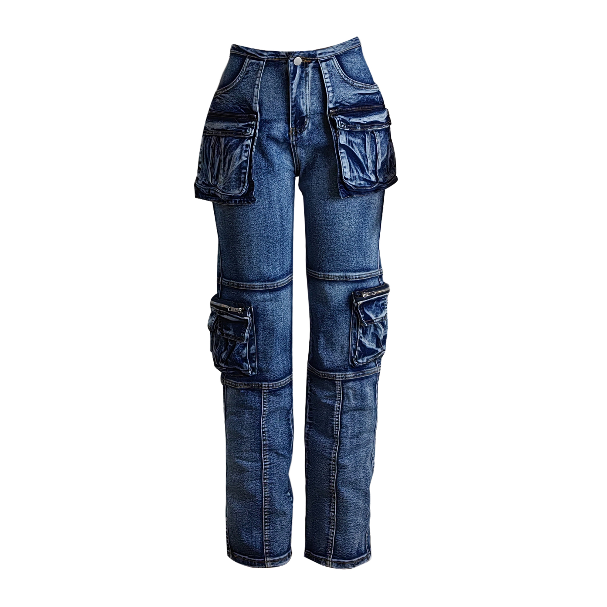 Pantaloni cargo Jeans in stoffa denim Pantaloni casual a gamba larga dritti a vita alta da donna Nave libera