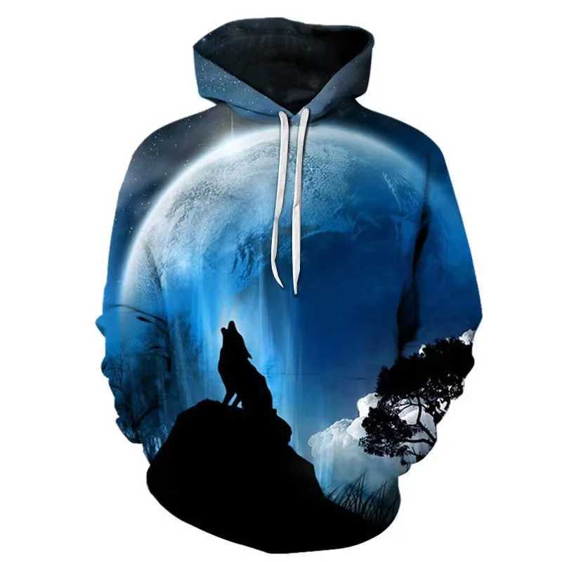 Tactical Jackets New men's and women's hoodies for autumn and winter animal wolf 3D printing trendy and loose fitting spring and autumn stylesL231218