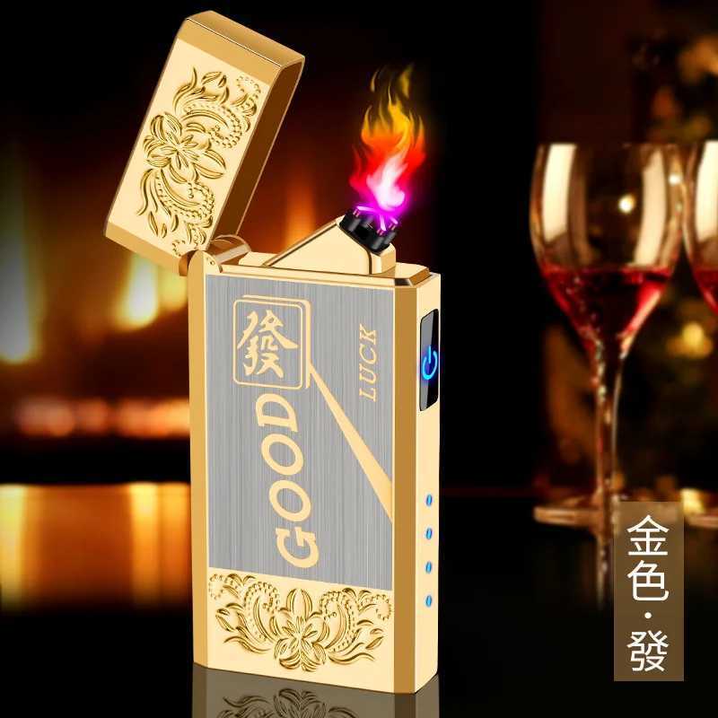 New Metal Electroplating Langsheng Dual Arc USB Electric Lighter Pulse Flameless Plasma Personality Creative Men's Gift