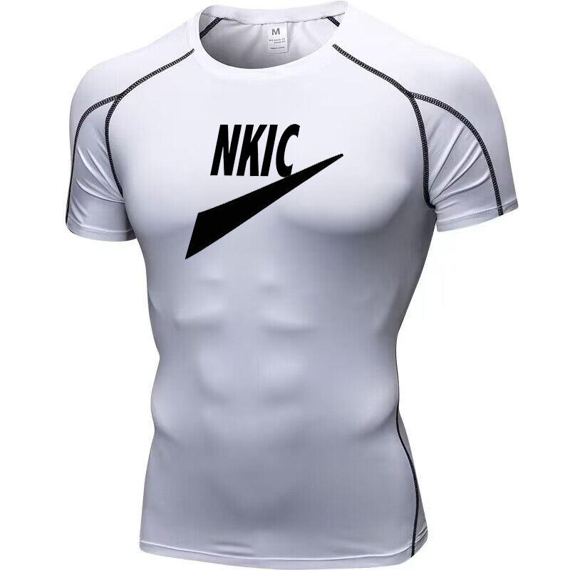 Homens marca logotipo correndo compressão camiseta de manga curta esporte t ginásio fitness moletom masculino jogging treino homme camisa atlética topos