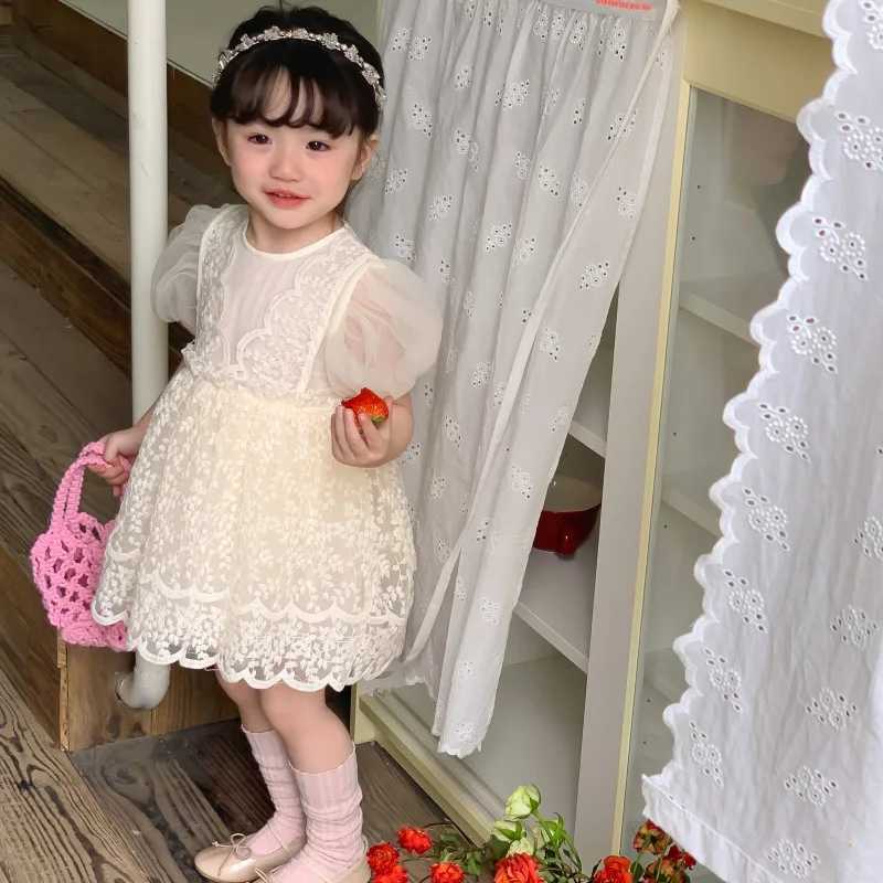 Robes de fille enfants Beige brodé robe en tulle filles dentelle princesse bébé robe de bal robes à bulles enfants fête d'anniversaire