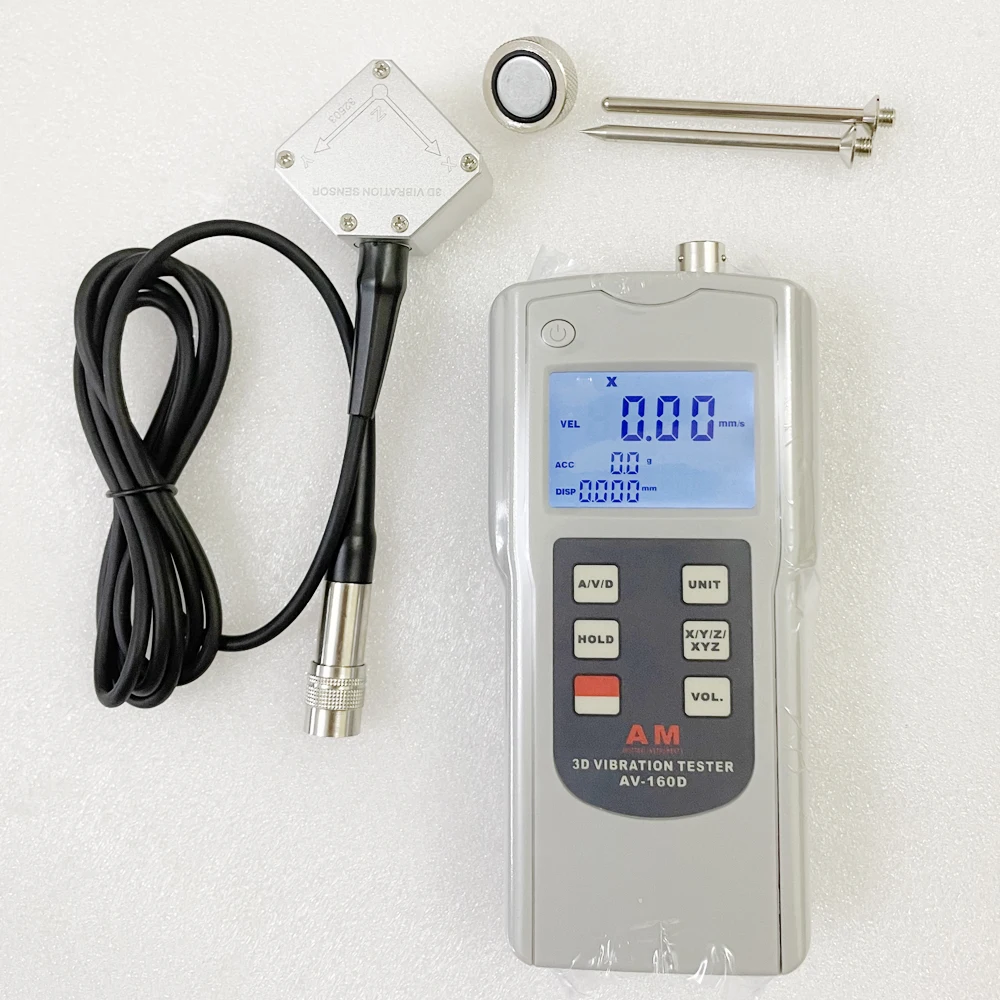 Portable 3D Vibration Tester AV-160D Vibrometer Digital Vibration Meter Vibration Sensor 3-Axis Piezoelectric Accelerometer