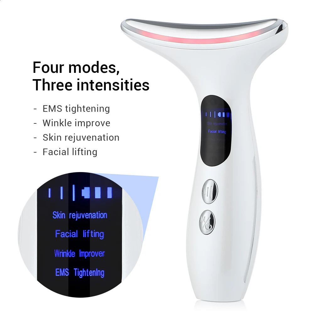 Olho Massageador EMS Microcorrente Rosto Pescoço Dispositivo de Beleza LED Pon Firming Rejuvenescimento Anti Rugas Fina Queixo Duplo Cuidados com a Pele Massageador 231218