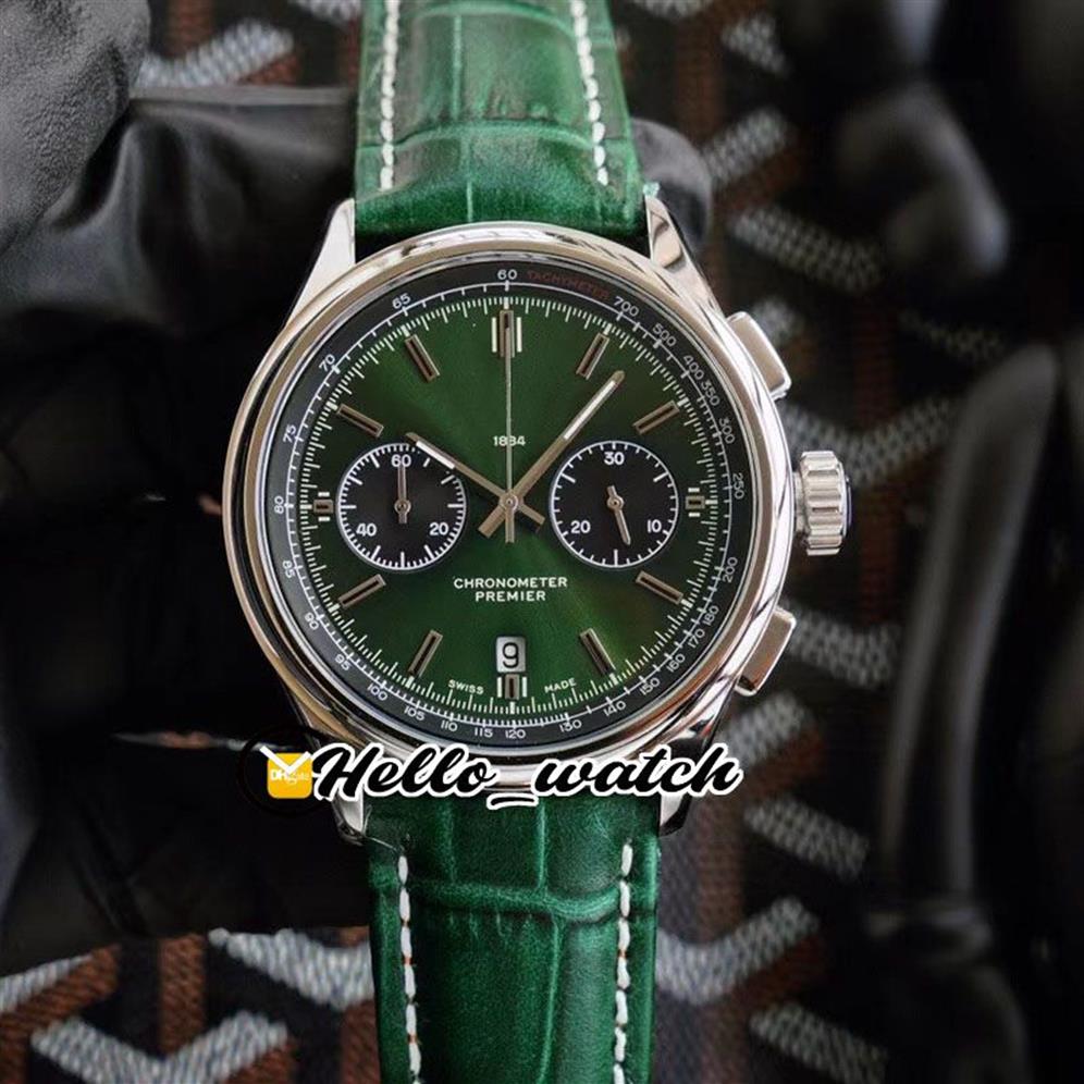 Nieuwe Premier B01 stalen behuizing AB0118A11L1X1 VK quartz chronograaf herenhorloge stopwatch groene wijzerplaat groene lederen band horloges Hello W298i