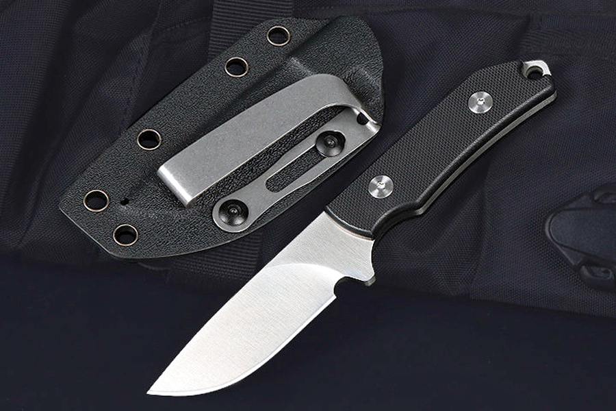 Hochwertiges M7696 Überlebensmesser mit gerader D2-Satinklinge, CNC-Finish, voller Zapfen, schwarzer G10-Griff, Outdoor-Camping, Angeln, Jagdmesser mit feststehender Klinge und Kydex