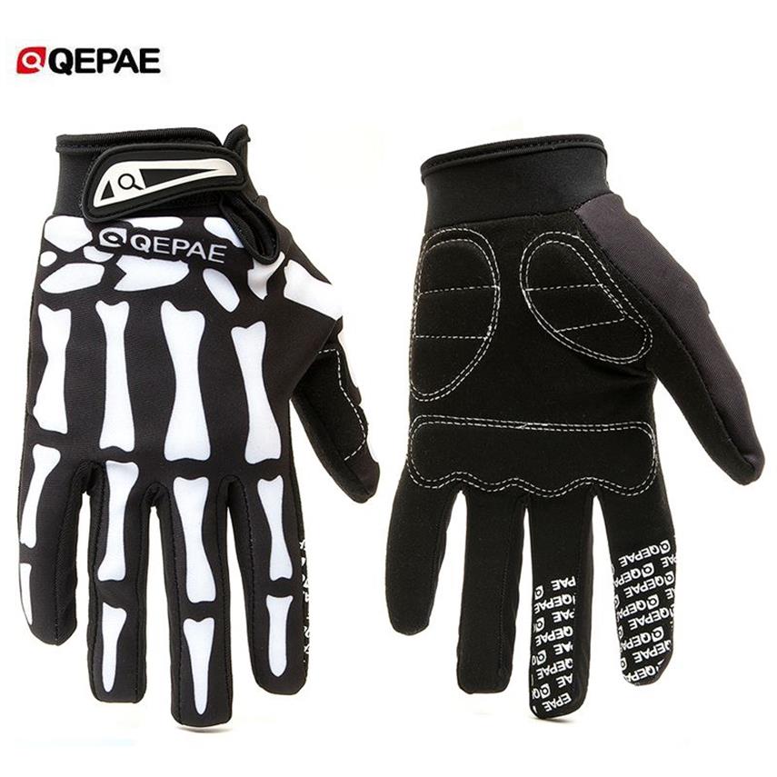 Qeqae Patrón de Esqueleto Unisex Dedo Completo Bicicleta Ciclismo Motocicleta Moto Carreras Guantes de Montar Guante de Bicicleta para Mujeres y Hombres 2273C