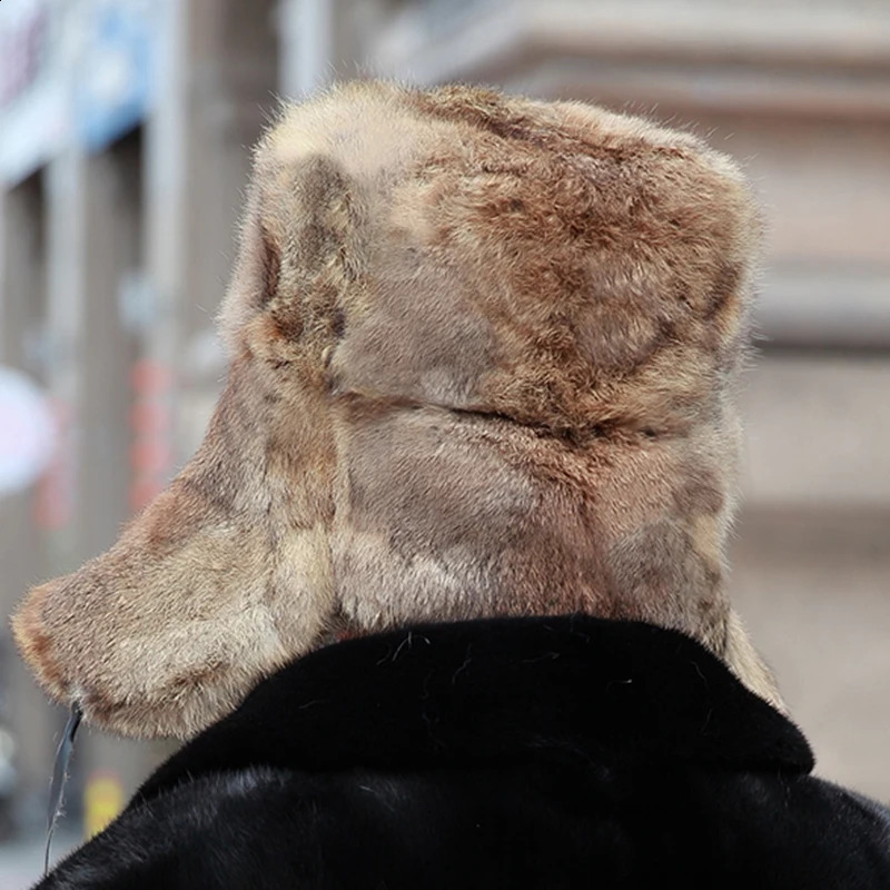 Trapper Hüte Dicke Warme Bomber Hut Männer Echt Kaninchen Fell Earflap Russische Kappe Männlich Plus Größe Winter für Ski 231219