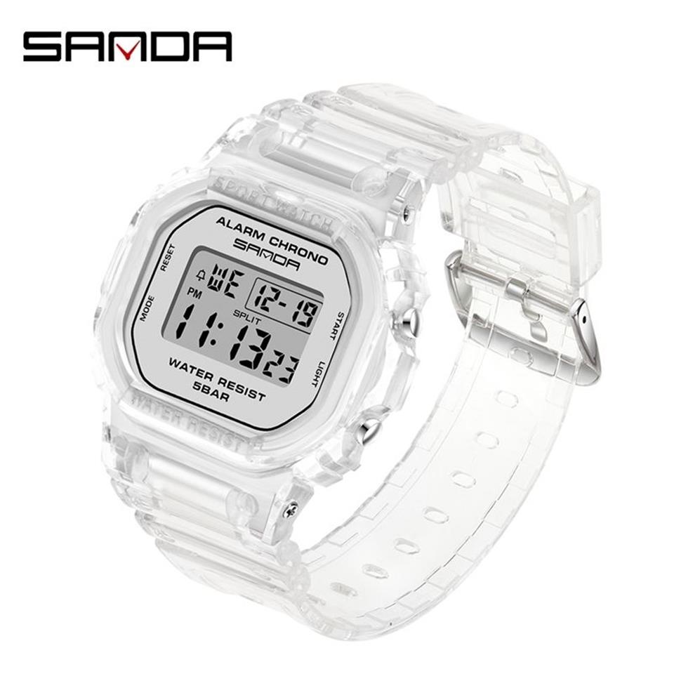 Sanda moda esporte feminino pulseira transparente led relógio digital senhoras relógio eletrônico reloj mujer relogio feminino 2009 201217214k