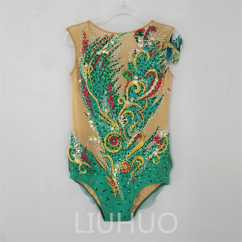 LIUHUO Customize Rhythmic Gymnastics Leotards Girls Women Green Competition Artistics Gymnastics Performance Wear Quality Crystals