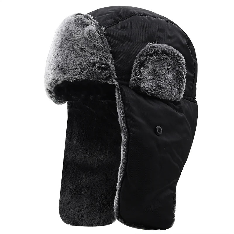 Trapper Chapéus Unissex Homens Mulheres Russo Chapéu Bomber Quente Soldado Orelha Flaps Inverno Ski Sólido Fluffy Faux Fur Cap Headwear Bonnet 231219