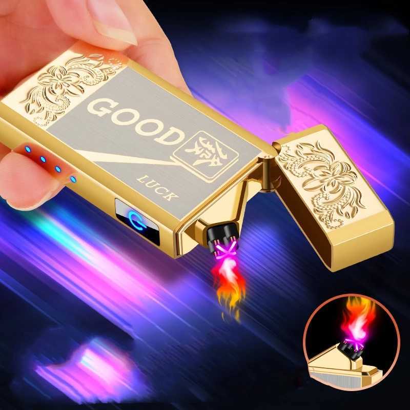 New Metal Electroplating Langsheng Dual Arc USB Electric Lighter Pulse Flameless Plasma Personality Creative Men's Gift