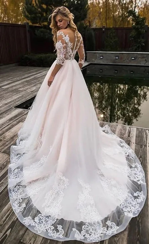 فستان الزفاف ثلاثة ربع الأكمام فساتين الزفاف Vestidos de Novia 2019 Lace Bridal Grow Trowjurken Mariage Robe