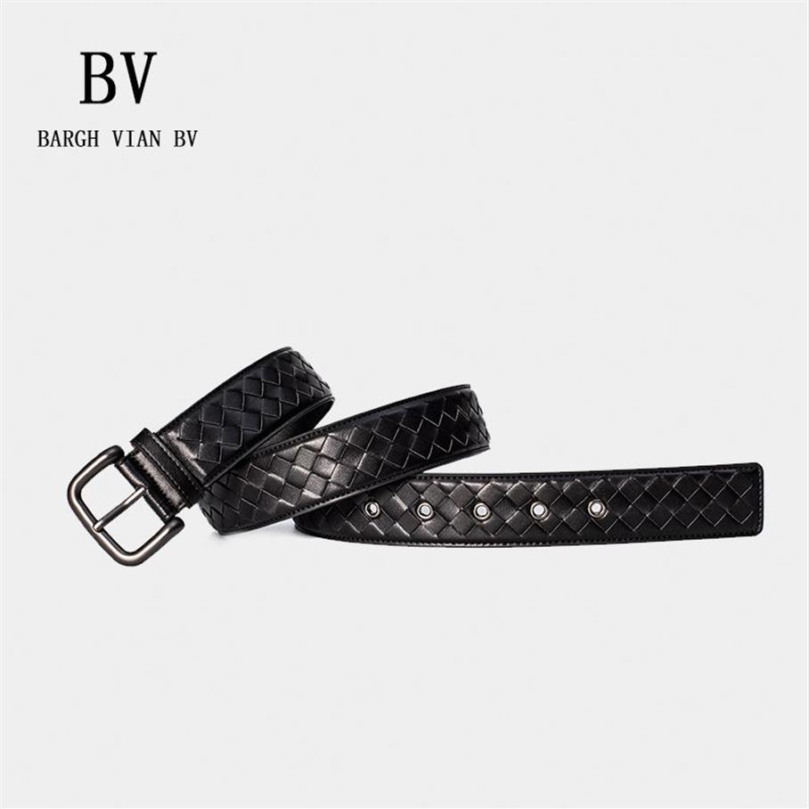 Bargh Vian Leather Belt Men S Handgjorda kalv Skinvävd bälte Pin Buckle Business Pants Belt äkta228s