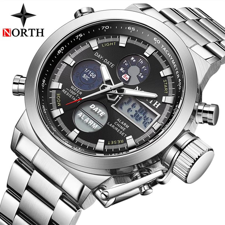 Montres hommes montre-bracelet militaire hommes LED numérique double affichage étanche montres de Sport ceinture en acier en cuir horloge à Quartz Relogio Mas2789