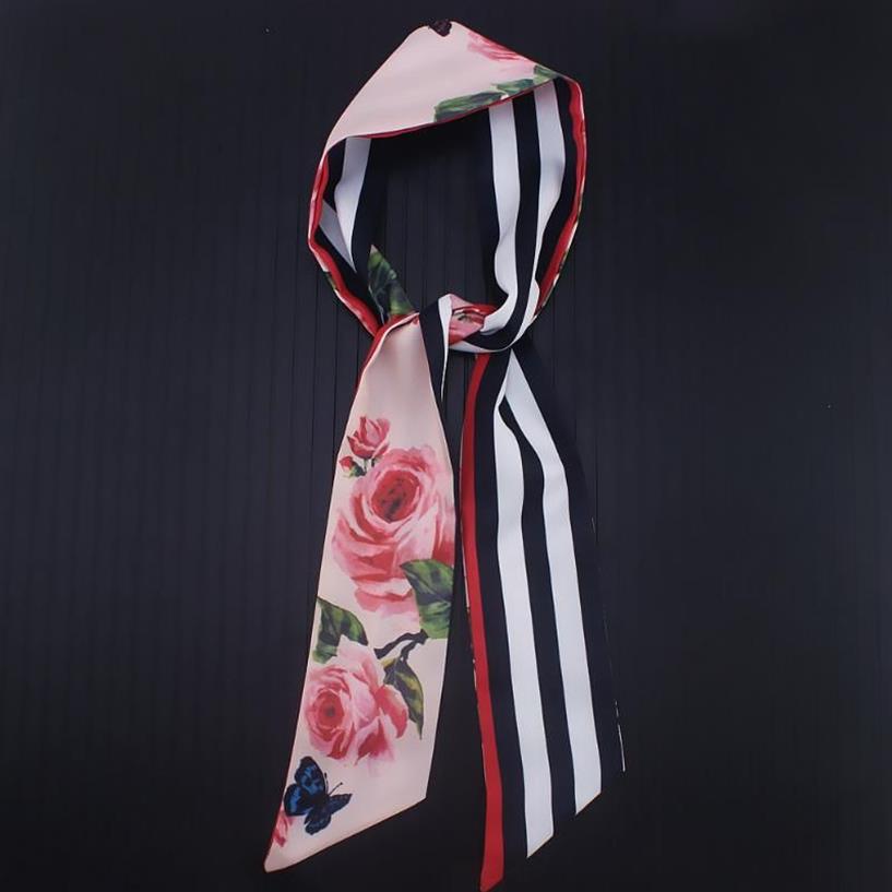 Schals 7cm 2022 Design Skinny Frauen Krawatte Rose Blume Drucken Seidenschal Mode Gürtel Marke Handtasche Kleine Lange SchalsScarves299M