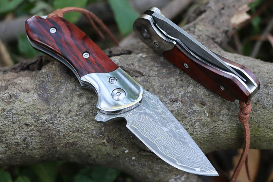 MM7695 Flipper Folding Knife VG10 Damascus Steel Blade CNC Finish Rosewood with Steel Sheet Ball Bearing Fast Open EDC Pocket Knives